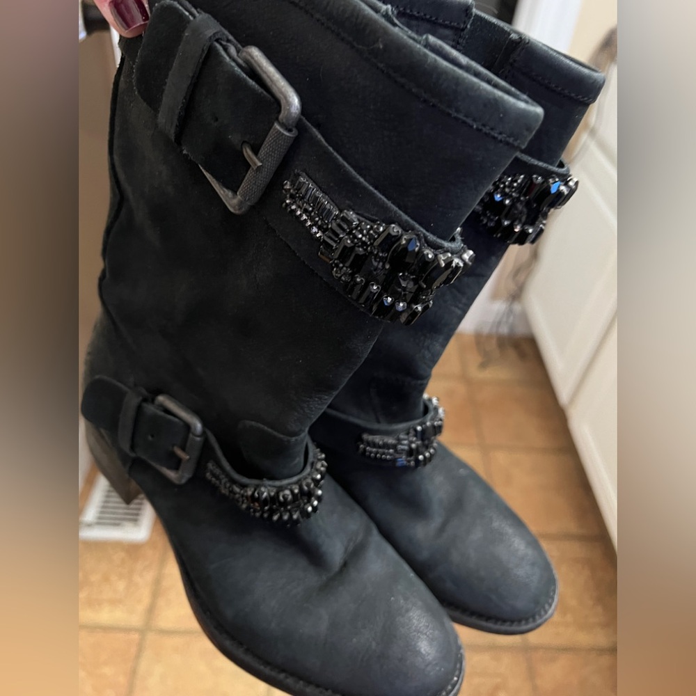 Vera Bradley Lavender Label moto boots with rhinestones